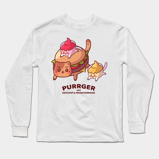 Purrger with Katchup & Meowyonnaise Long Sleeve T-Shirt by gunyuloid